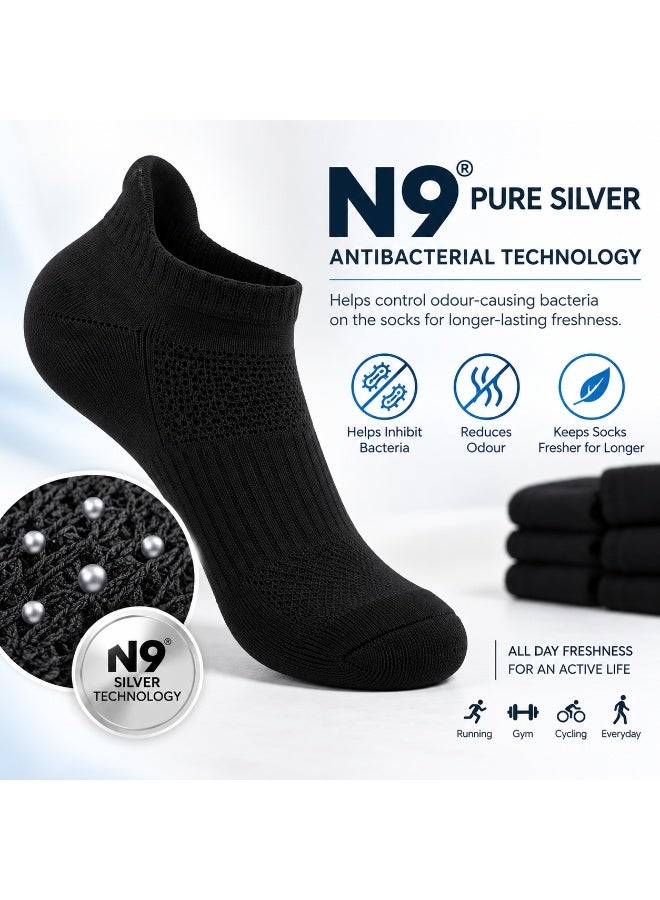 5 Pairs Ankle Sports Socks for Men & Women, Cotton Cushioned Running Socks with Arch Support, Breathable Mesh & N9 Silver Freshness - Image 5
