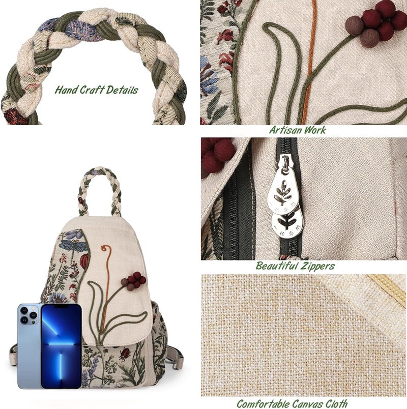 AULUDA Ladys Convertible Sling Bag, Hand Craft Artisan Purse, Beautiful Grape Flower Canvas Premium Casual Day Mini Backpack for women - Image 3