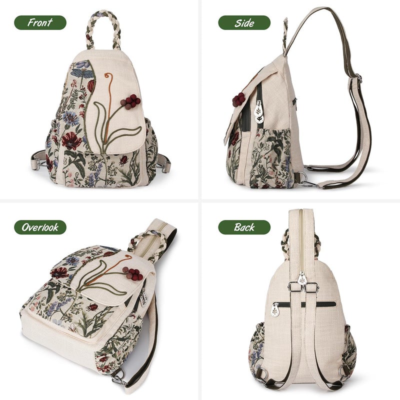 AULUDA Ladys Convertible Sling Bag, Hand Craft Artisan Purse, Beautiful Grape Flower Canvas Premium Casual Day Mini Backpack for women - Image 4