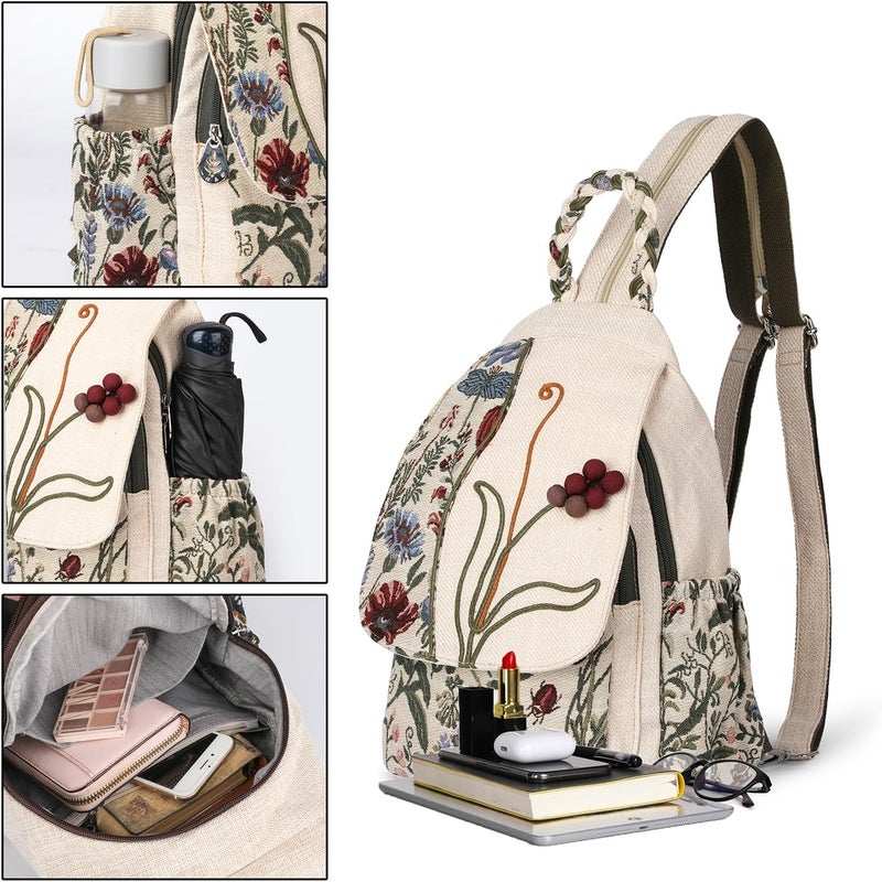 AULUDA Ladys Convertible Sling Bag, Hand Craft Artisan Purse, Beautiful Grape Flower Canvas Premium Casual Day Mini Backpack for women - Image 2
