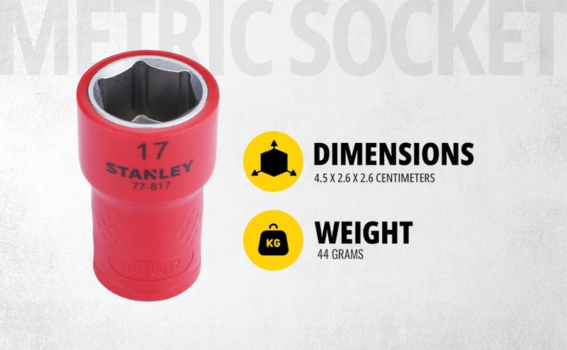 STANLEY STMT7781723B 38 VDE Insulated Metric Socket 17mm Ideal For Repair Of Electric Vehicles Red - Image 2