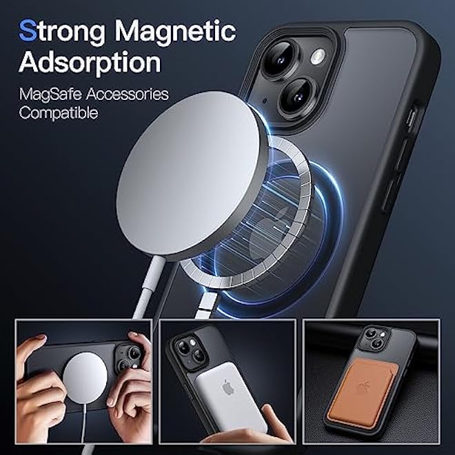 JETech Magnetic Case for iPhone 14 61Inch Compatible with MagSafe Translucent Matte Back Slim Shockproof Phone Cover Black - Image 3