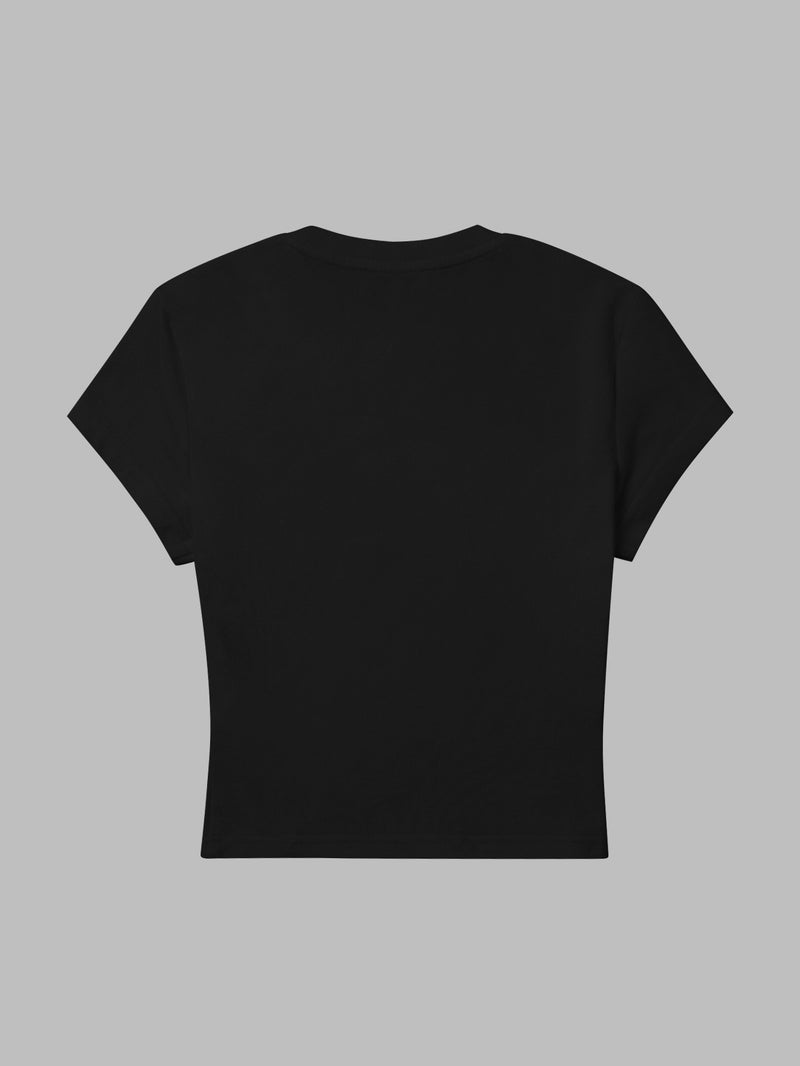 00008 - Women's Casual Top with Large Petal Print, Girly Heart, Ins - Style American Fashion, Versatile T - Shirt, New Summer Trendy Short Sleeve - CC73 - Black / XS - Image 2