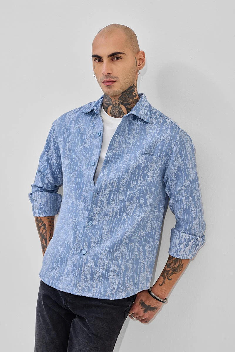 SNITCH Blue Textured Relaxed Fit Shirt