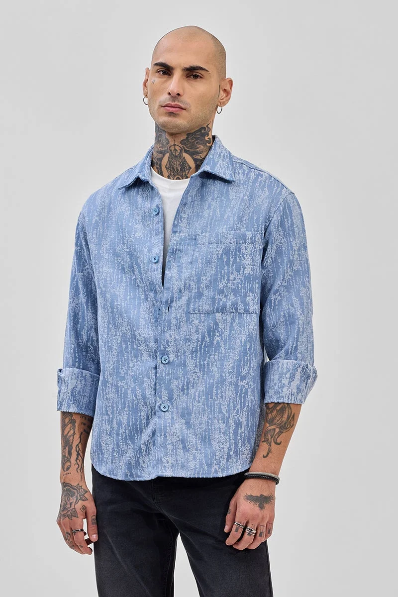 SNITCH Blue Textured Relaxed Fit Shirt