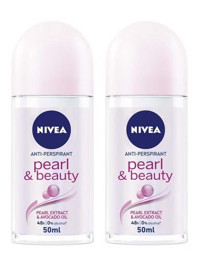نيفيا Pack Of 2 Nivea Pearl And Beauty Antiperspirant Roll On Deodorant 50 Ml
