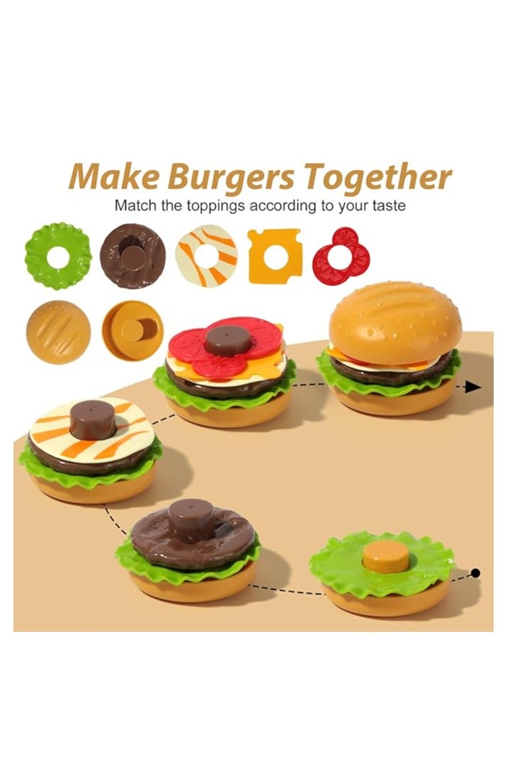 Pretend Play Fast Food Set,82 PcsTableware Fast Food Pretend Play Set,Pretend Play Food Set for Kids Kitchen,Fast Food Play Set with Storage Bucket, Pizza, Burger, Ice Cream, Hot Dog,Play Kitchen Accessories Role Play Toys Educational Birthday Toy Gift for Boys Girl - Image 4