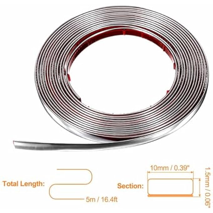 16.4FT X 0.39" WALL TRIM PEEL AND STICK MOLDING TRIM FRAME, FLEXIBLE PVC SELF ADHESIVE DIY ACCENT STRIP FOR WALL, CEILING, FLOOR, CABINET, TILE, EDGE, BORDERS, MIRROR SILVER - Image 3