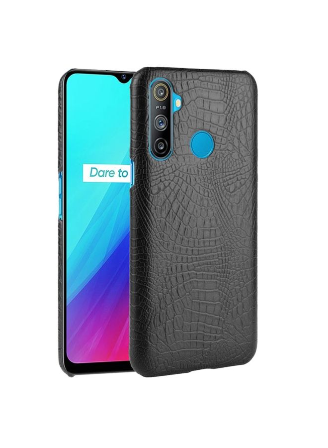 HuHa Case Cover For Realme C3 with Fingerprint Hole Shockproof Crocodile Texture PC + PU Case Black 