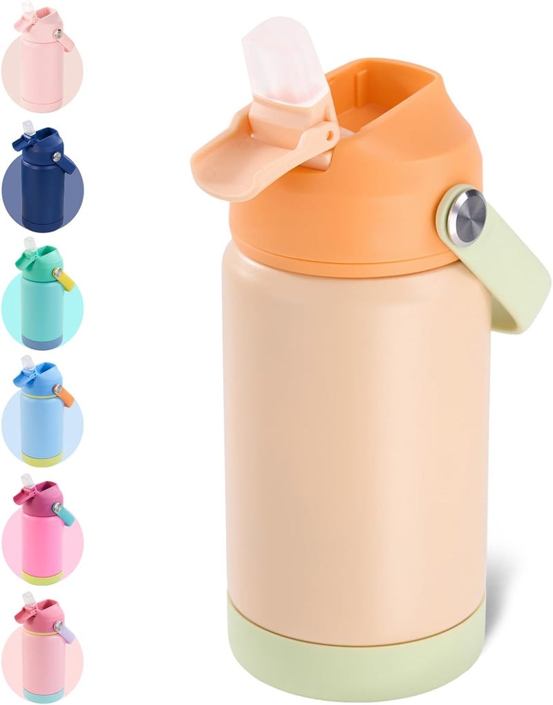 Kerilyn 12oz Kids Water Bottle, Stainless Steel Insulated Water Bottle for Kids, Toddler Cup with Straws Leak-Proof, Toddler Water Bottles for School Boys Girls, BPA Free, Cantaloupe - Image 1