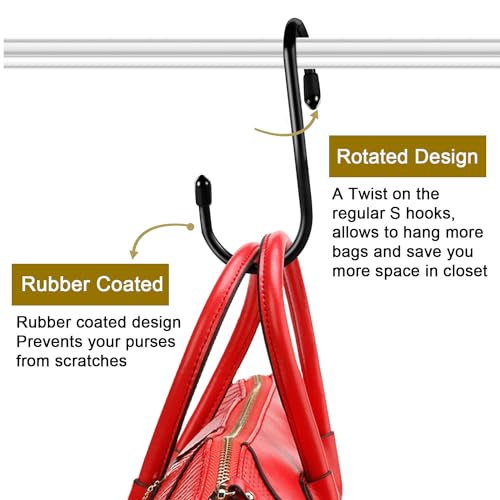 HiGift Purse Hooks for Closet, Non Slip Rubber Coated Closet Rod Hook for Bags, Large Organizer Hooks for Hanging Handbags, Backpacks, Belts, Scraves, Hats, Clothes (Black, 8 Pack) - Image 3