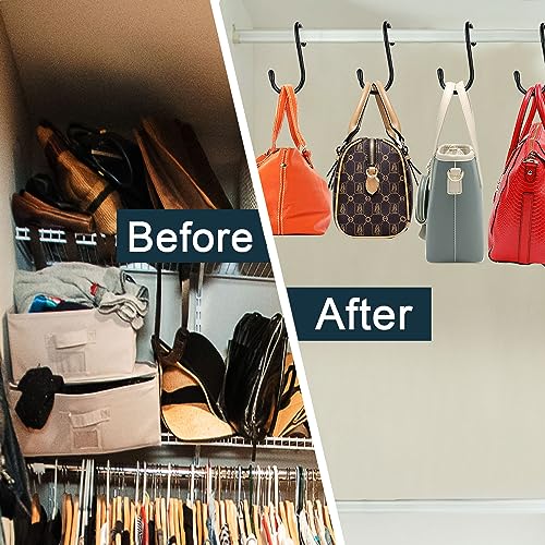 HiGift Purse Hooks for Closet, Non Slip Rubber Coated Closet Rod Hook for Bags, Large Organizer Hooks for Hanging Handbags, Backpacks, Belts, Scraves, Hats, Clothes (Black, 8 Pack) - Image 4