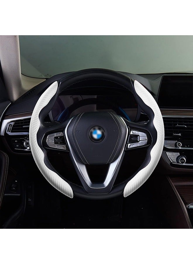 Car Steering Wheel Cover, Carbon Fiber Texture Steering Wheel Cover for Women & Man, Safe and Non Slip Car Accessory, Universal Fit 99% Car Steering Wheel Protector (White) - Image 3