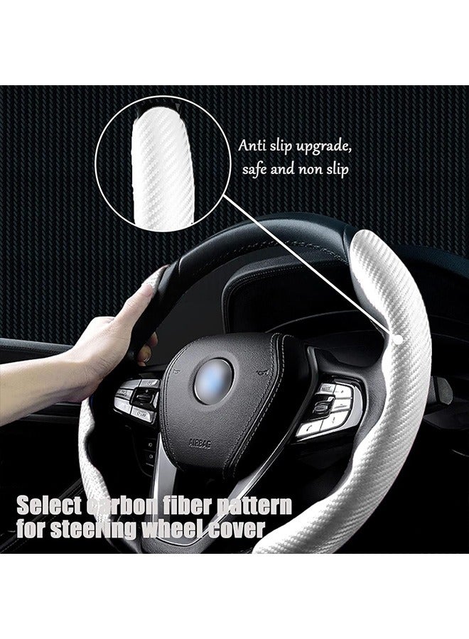 Car Steering Wheel Cover, Carbon Fiber Texture Steering Wheel Cover for Women & Man, Safe and Non Slip Car Accessory, Universal Fit 99% Car Steering Wheel Protector (White) - Image 4