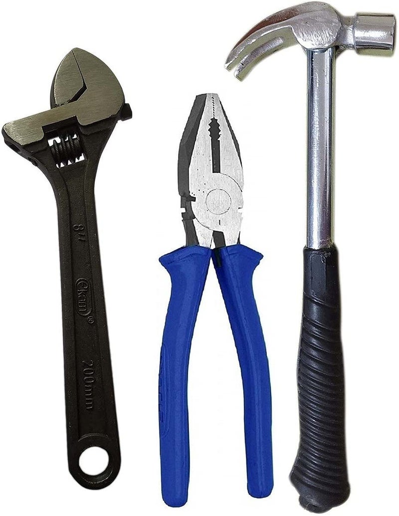 Inditrust Inditrust Heavy duty hand tool kit 8inch Plier 8inch Adjustable Wrench and Claw Hammer Pack of 3 