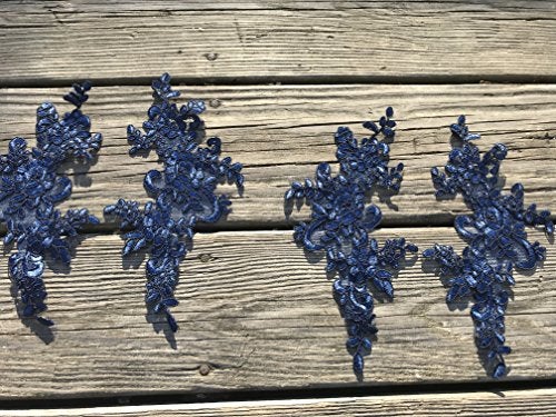lynncollection A129 Two Pairs Navy Blue Color Lace Appliques,Wedding Applique, Lace Appliques, Embroidered Appliques - Image 4