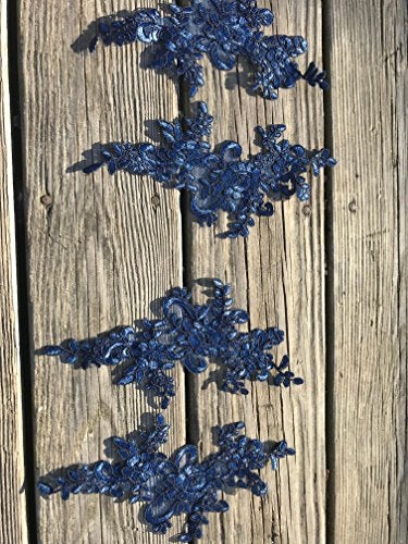 lynncollection A129 Two Pairs Navy Blue Color Lace Appliques,Wedding Applique, Lace Appliques, Embroidered Appliques - Image 3