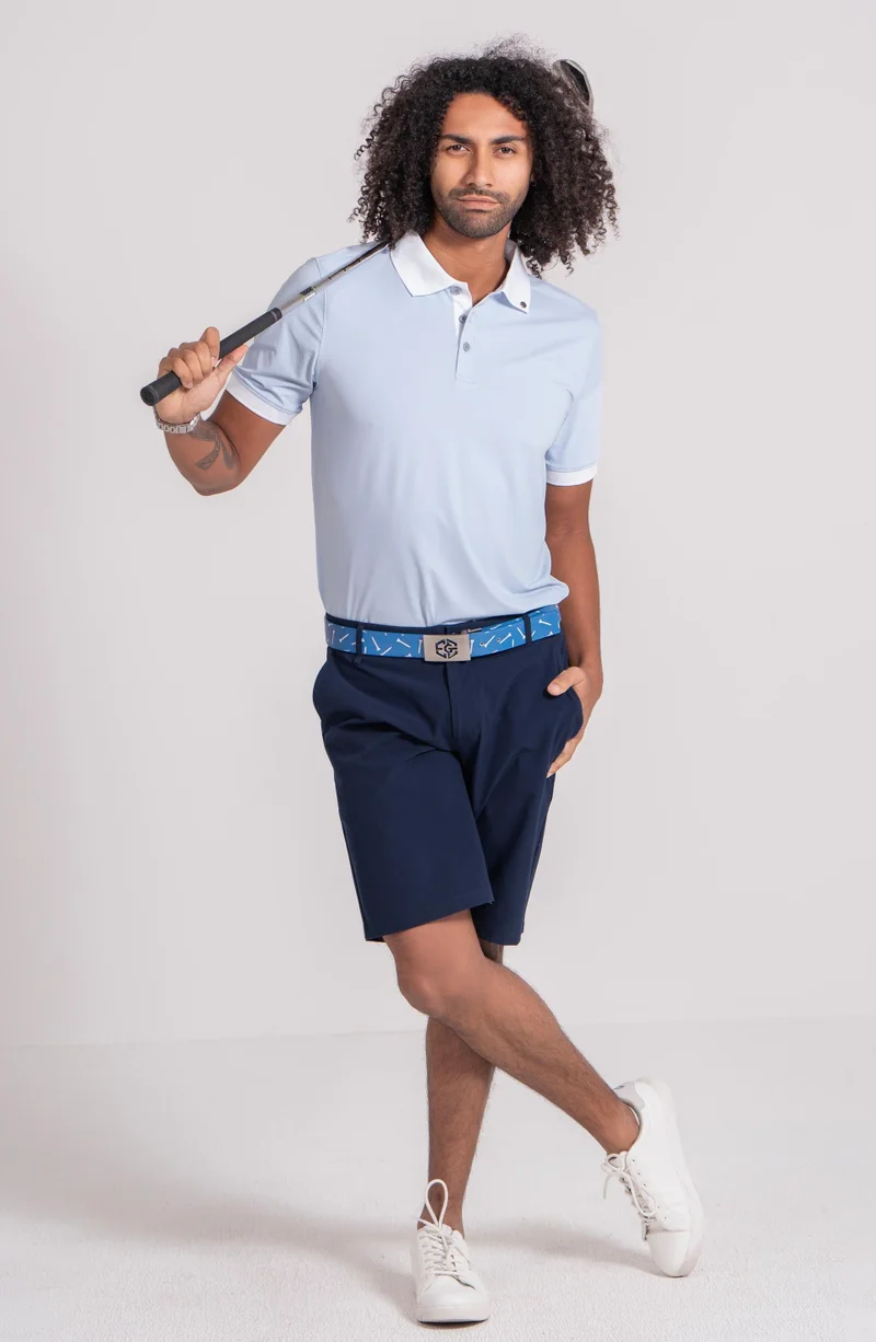 إي جي إل EGL Men's Golf Polo T-Shirt - Light Blue, White Collar - Short Sleeve - Athletic Fit