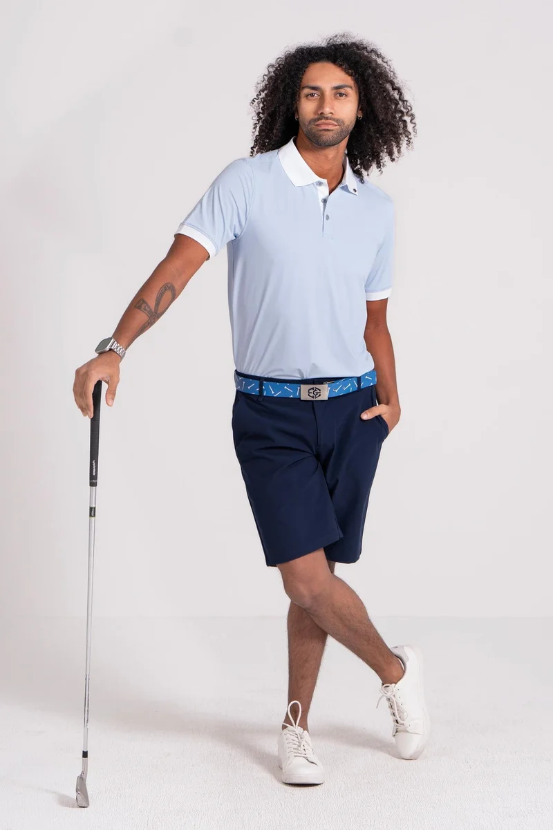 EGL Men's Golf Polo T-Shirt - Light Blue With White Collar