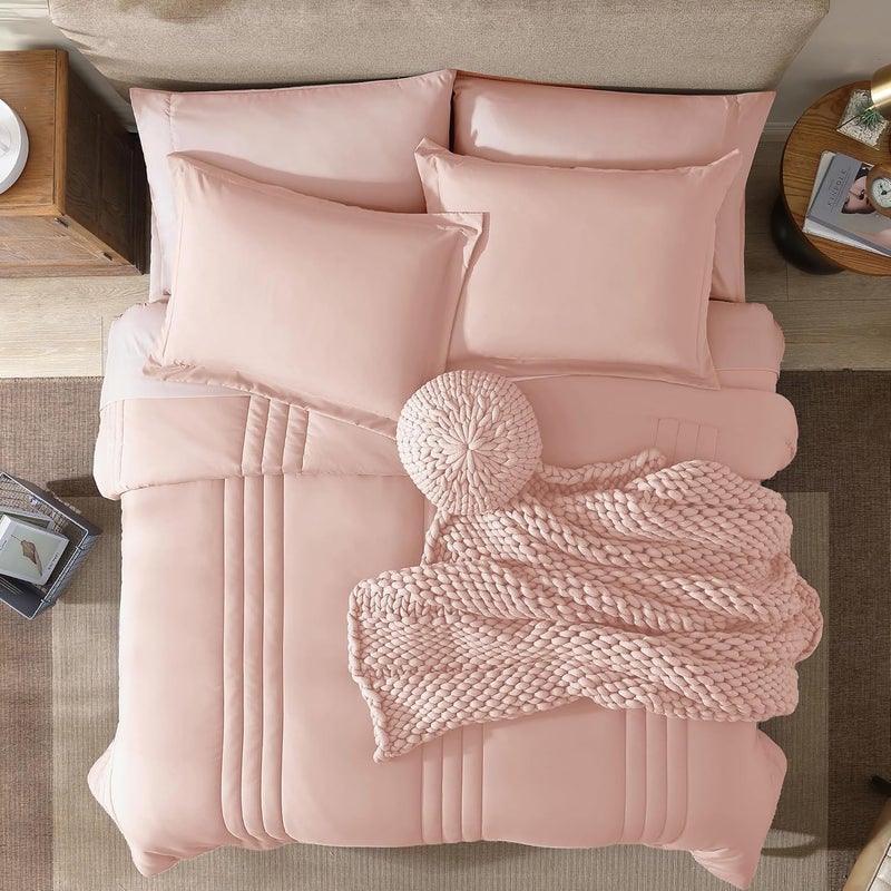 Monbix Twin XL Comforter,Twin XL Bedding Set 5 Pieces, All Seasons Comforters,Quilting Design Fluffy Bed Set Warm Twin XL Comforter Set with Sheets(Light Pink, Twin XL, 66"x90") - Image 5