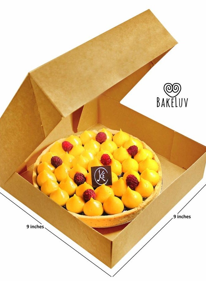BakeLuv Brown Bakery Boxes with Window 9x9x2.5 inches | 12 Pack | Auto-Popup | Thick & Sturdy 350 GSM | Mini Pie Boxes with Window, Cake Boxes, Cookie Boxes, Dessert, Take Out Boxes, Pastry Boxes - Image 2