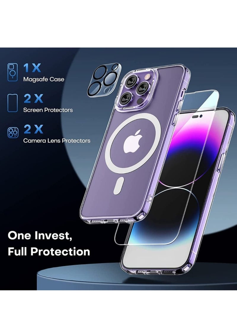 ELTRAZONE 5 in 1 Magnetic Case for iPhone 14 Pro Max [Military Grade Drop Protection] with 2X Screen Protector +2X Camera Lens Protector, Transparent Slim Fit Compatible with Magsafe Case-Clear - Image 4