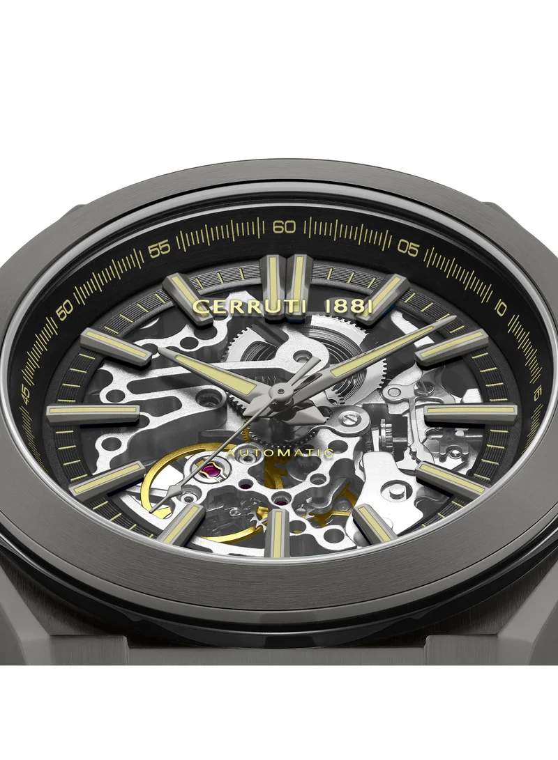 CERRUTI 1881 Men's Ruscello Automatic Watch for Men - Grey & Black Case, Skeletonized Dial, Black Silicone Strap