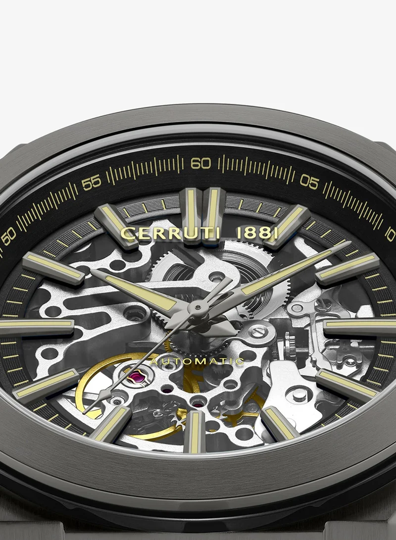 CERRUTI 1881 Black Men's Ruscello Automatic Watch for Men - Grey & Black Case, Skeletonized Dial, Black Silicone Strap for Men | Best Price UAE