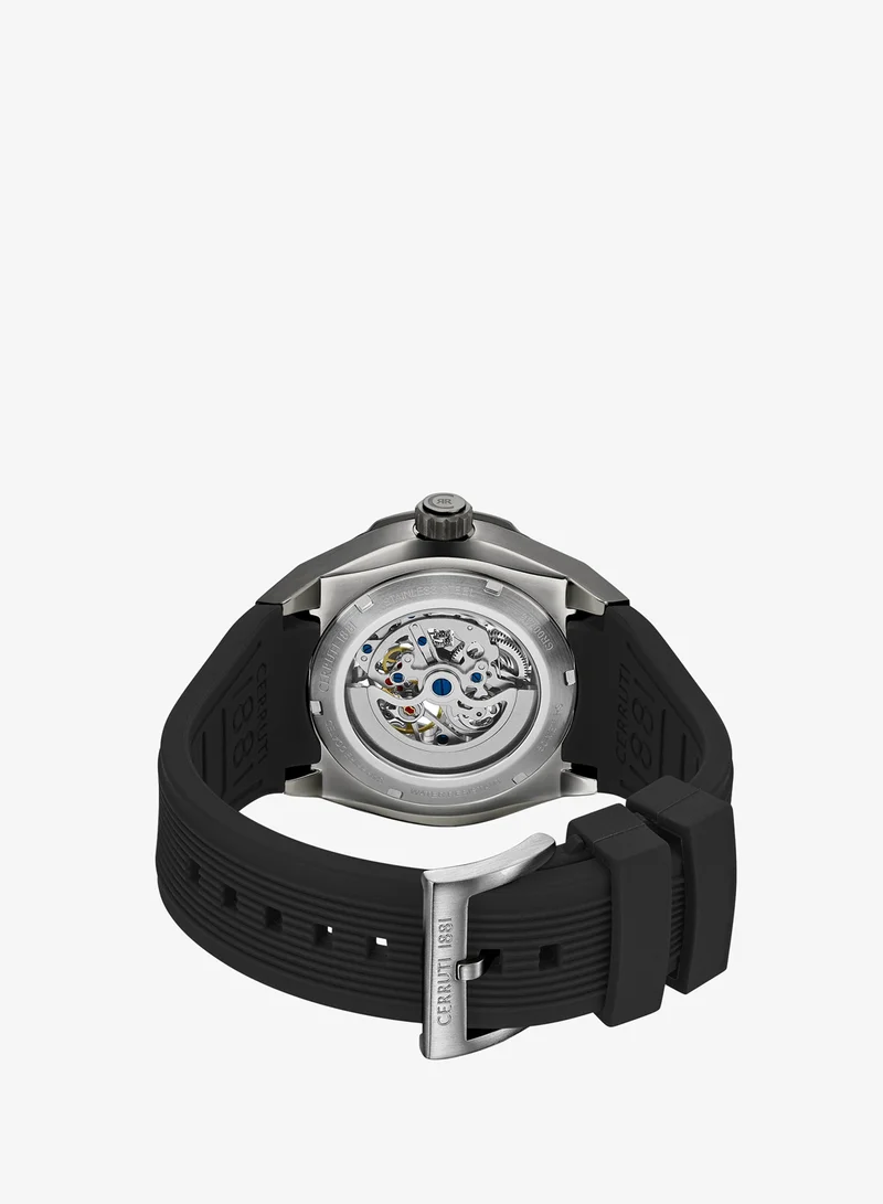 CERRUTI 1881 Black Men's Ruscello Automatic Watch for Men - Grey & Black Case, Skeletonized Dial, Black Silicone Strap for Men | Best Price UAE