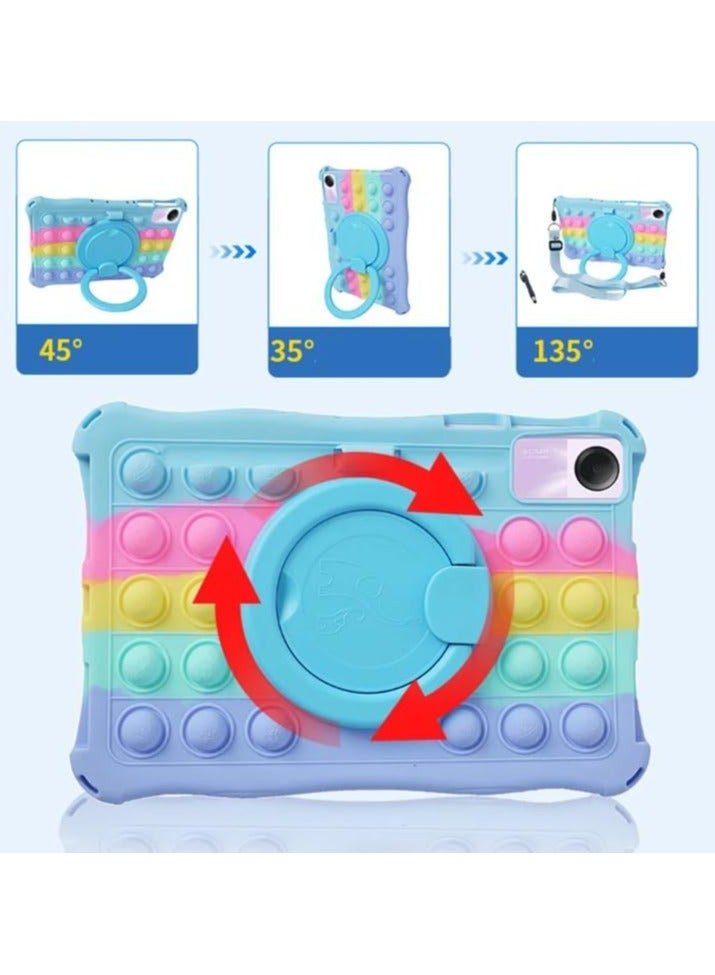 VKL Case Compatible with Xiaomi Redmi Pad SE 11 Inch 2023 Kids Friendly with Hand Strap Shoulder Belt Rotatable Stand Cover Funda (Colorful Sky Blue) - Image 2