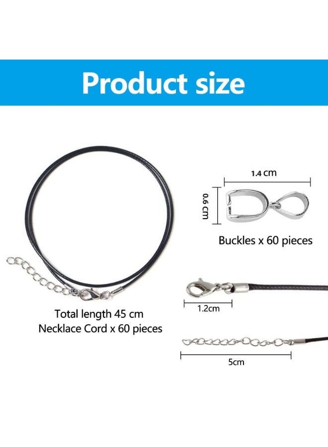 GNAFOTU 60 Pcs Waxed Leather Necklace String with Clasp, Black Cord for DIY Bracelets & Pendants, Necklace Making Kit (60 Strings, 60 Clasps) - Image 3