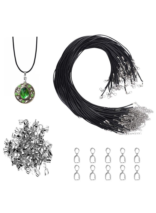 GNAFOTU 60 Pcs Waxed Leather Necklace String with Clasp, Black Cord for DIY Bracelets & Pendants, Necklace Making Kit (60 Strings, 60 Clasps) - Image 1