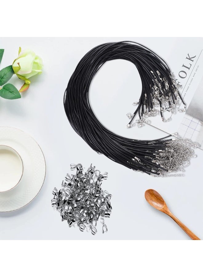 GNAFOTU 60 Pcs Waxed Leather Necklace String with Clasp, Black Cord for DIY Bracelets & Pendants, Necklace Making Kit (60 Strings, 60 Clasps) - Image 5
