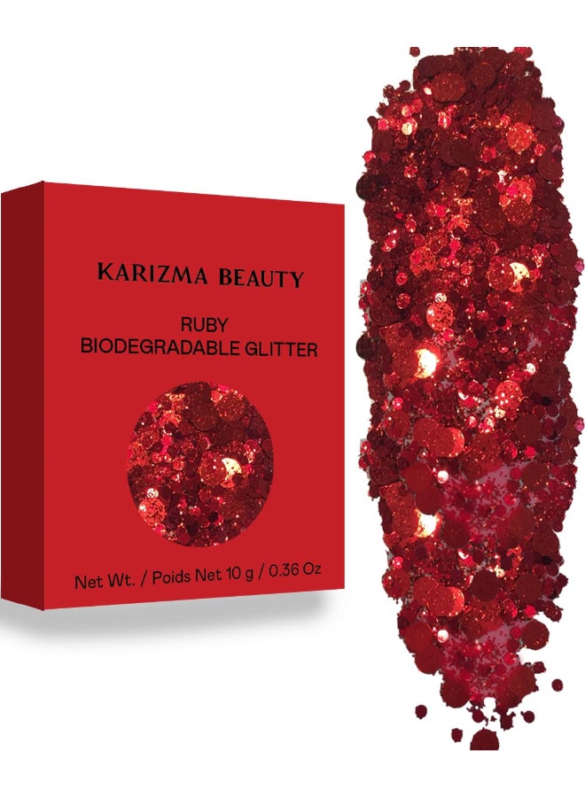 KARIZMA Ruby Biodegradable Chunky Glitter by Karizma Beauty Red Bio Glitter Eco Glitter Face Glitter 8g - Image 2