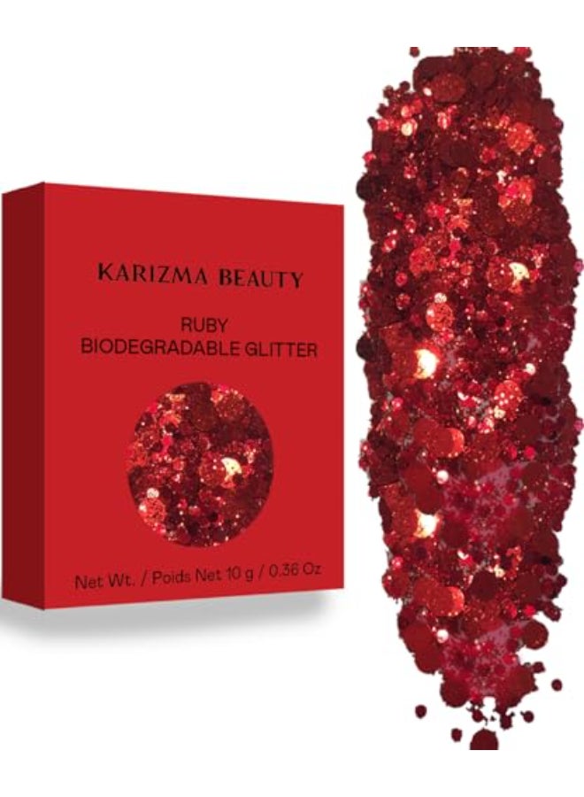 KARIZMA Ruby Biodegradable Chunky Glitter by Karizma Beauty Red Bio Glitter Eco Glitter Face Glitter 8g - Image 1