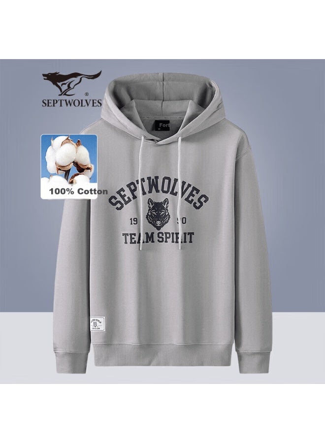 Septwolves Men's Autumn Printed Letter Hoodie Pullover Pure Cotton Soft Skin-friendly Apparel - Image 1