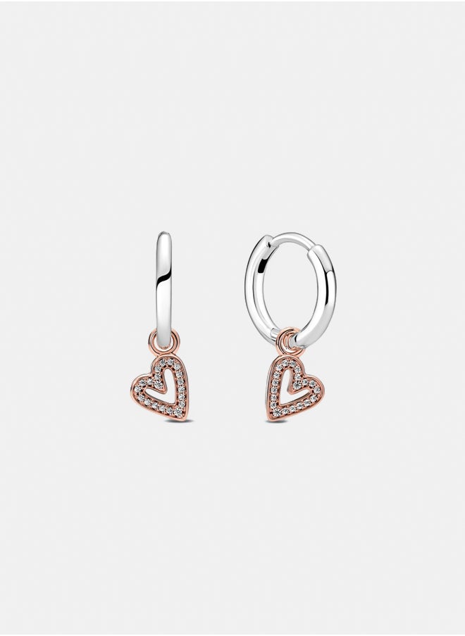 PANDORA Heart 14K Rose Gold-Plated And Sterling Silver Hoop Earrings with Clear Cubic Zirconia 