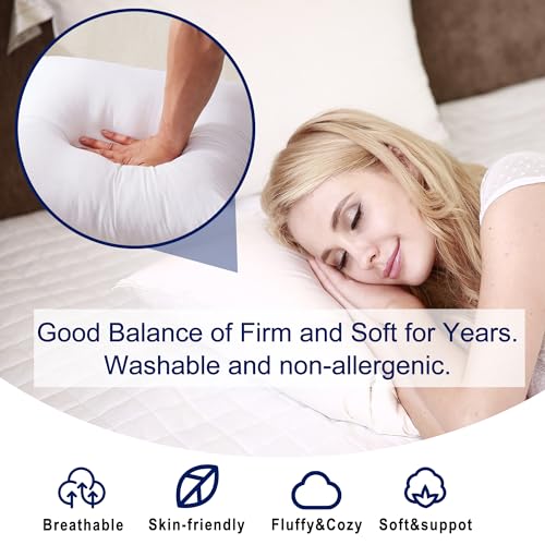 HITO 18x18 Pillow Inserts (Set of 2) - Down Alternative 100% Cotton Cover Decorative Square Throw Pillows White for Couch Bed Sofa - Image 4