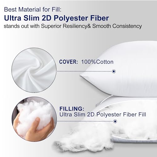 HITO 18x18 Pillow Inserts (Set of 2) - Down Alternative 100% Cotton Cover Decorative Square Throw Pillows White for Couch Bed Sofa - Image 3