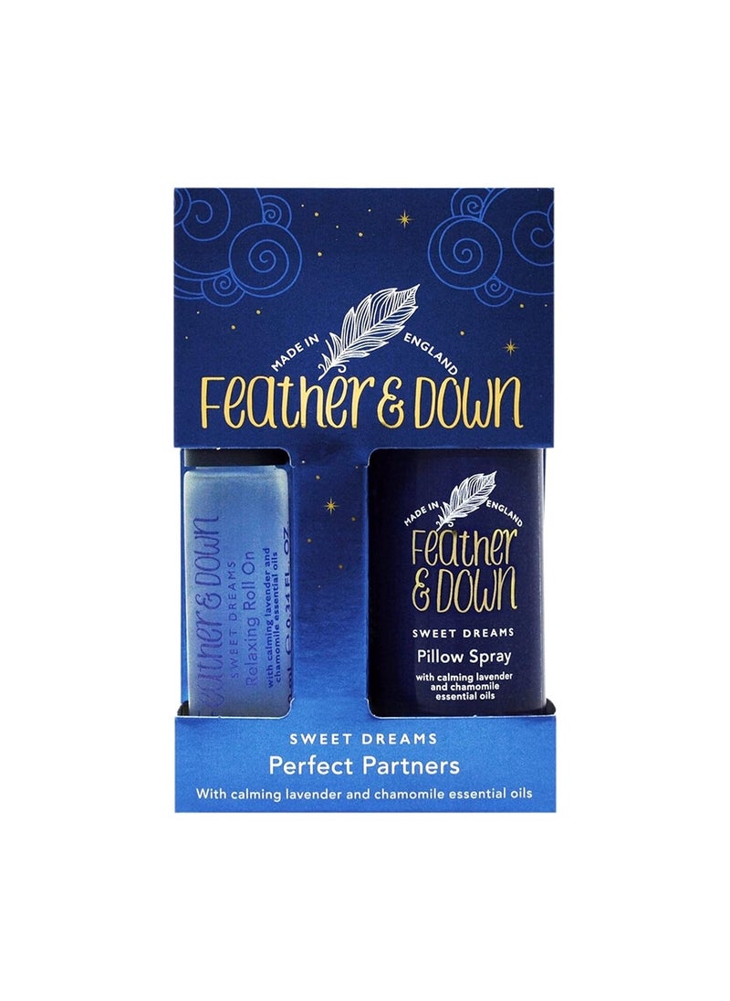 Feather & Down Feather & Down Sweet Dream Perfect Partners Gift Set: 50ml Pillow Spray & 10ml Roll-On, With Calming Lavender & Chamomile Essential Oils, Vegan & Cruelty Free 