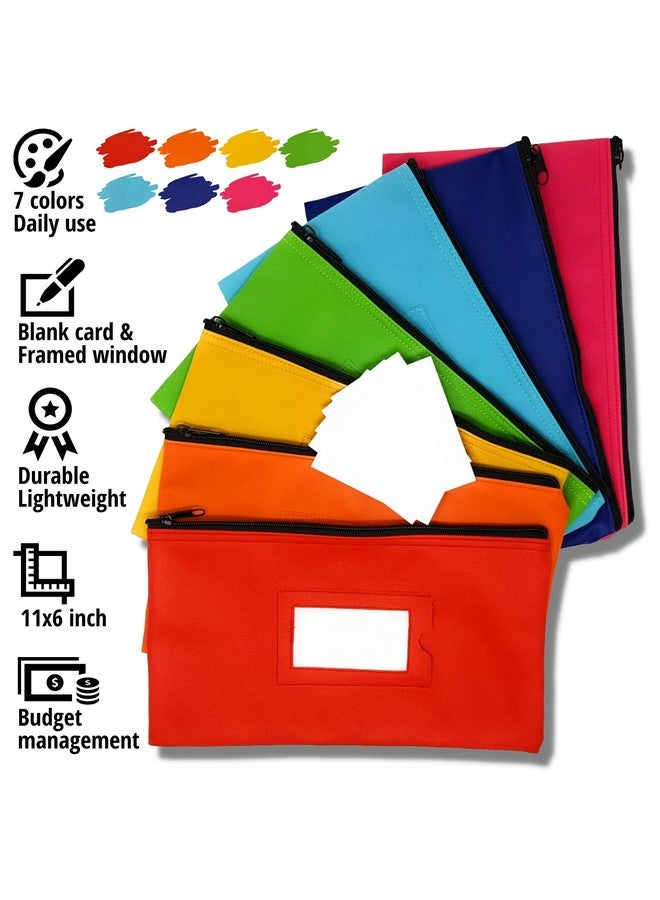 GIDABRAND Money Bank Deposit Bag With Zipper | 11X6 Inch | 7 Days 7 Pieces 7 Colors | Durable Leatherette Money Cash Coin Check Wallet Pouch For Men & Women With Framed Id Window And 7 Blank Card | By Gidabrand - Image 2