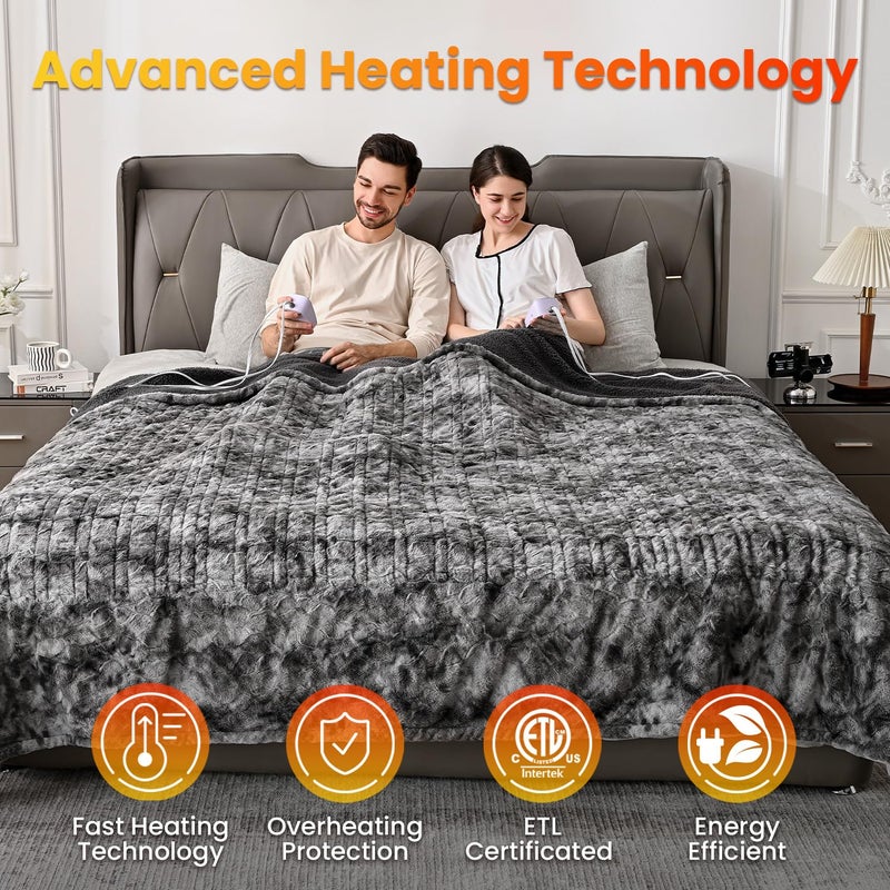 WOOMER Heated Blanket King Size, Dual Control, Electric Blanket 90"x 100", Double-Sided Faux Fur&Sherpa, Overheat Protection, 10 Heating Levels & 12H Auto Off, CPF, Home Office - Image 5