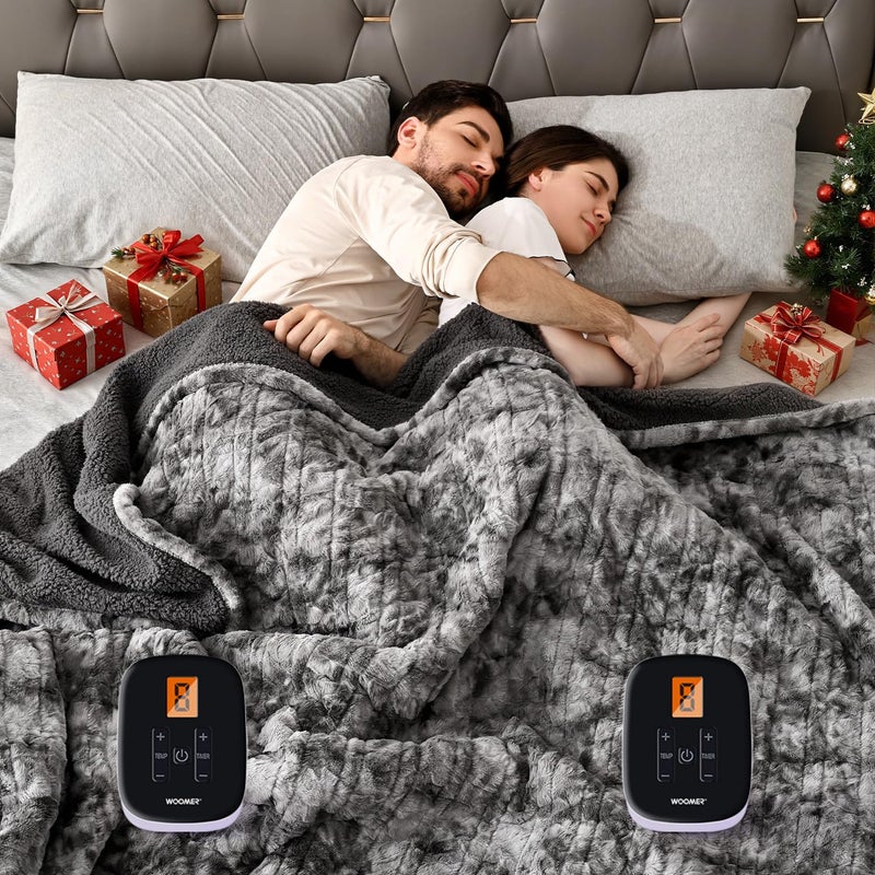 WOOMER Heated Blanket King Size, Dual Control, Electric Blanket 90"x 100", Double-Sided Faux Fur&Sherpa, Overheat Protection, 10 Heating Levels & 12H Auto Off, CPF, Home Office - Image 1