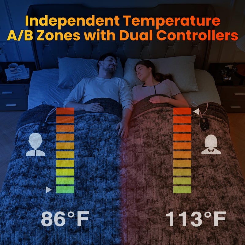 WOOMER Heated Blanket King Size, Dual Control, Electric Blanket 90"x 100", Double-Sided Faux Fur&Sherpa, Overheat Protection, 10 Heating Levels & 12H Auto Off, CPF, Home Office - Image 4