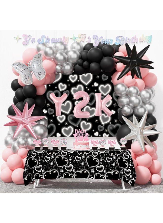 Fiesec Y2k Party Decorations – 109 PCs 2000 the Party Supplies with Backdrop, Tablecloth, Balloon Garland, Banner, Cake Topper, Star Foil Balloons, Cupcake Toppers - Image 1