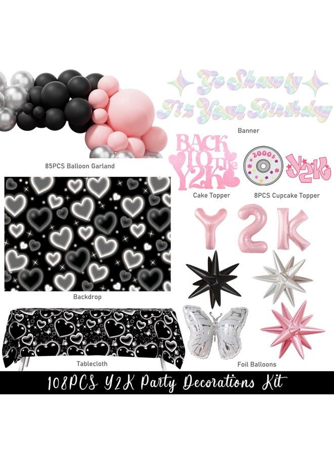 Fiesec Y2k Party Decorations – 109 PCs 2000 the Party Supplies with Backdrop, Tablecloth, Balloon Garland, Banner, Cake Topper, Star Foil Balloons, Cupcake Toppers - Image 2