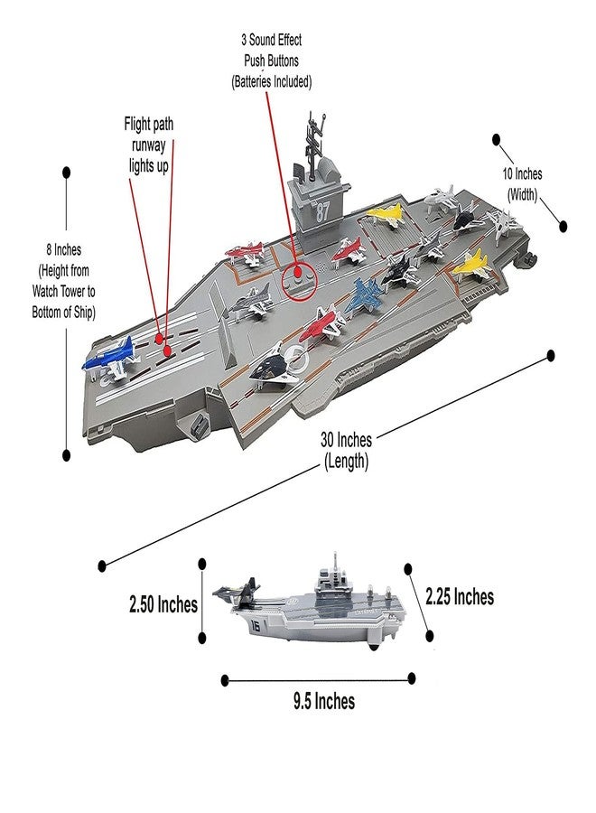 Toy Essentials Large Aircraft Carrier Toy Small Catapult Aircraft Carrier Combo with Fighter Jets and 12 Military Vehicles - Image 2