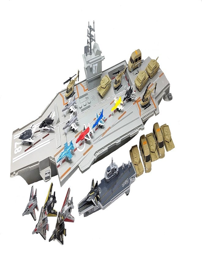 Toy Essentials Large Aircraft Carrier Toy Small Catapult Aircraft Carrier Combo with Fighter Jets and 12 Military Vehicles - Image 5