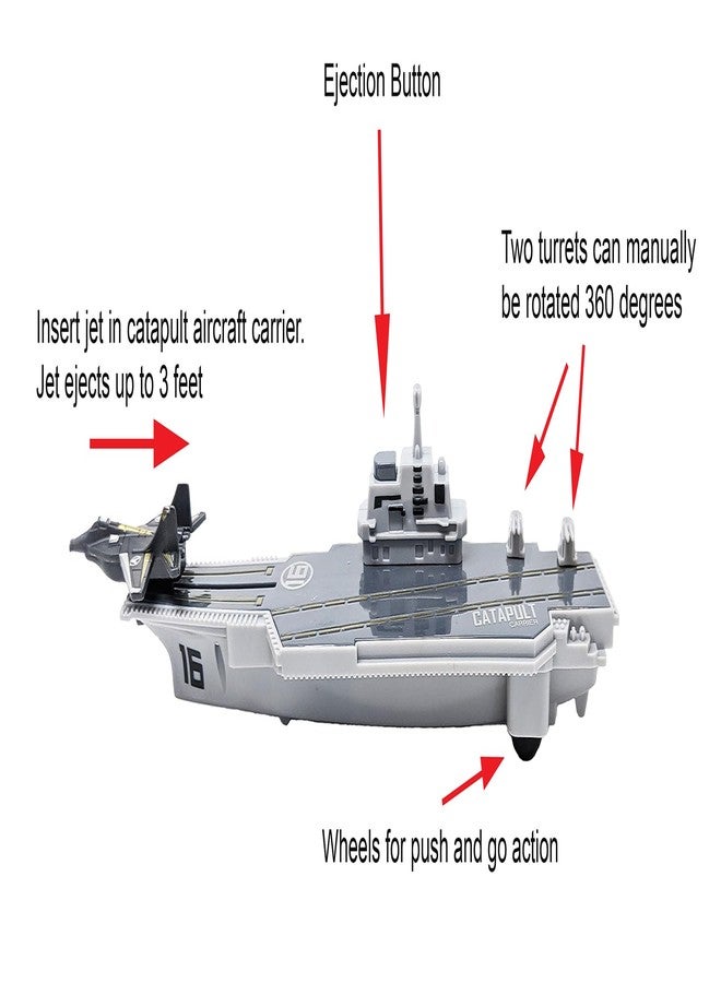 Toy Essentials Large Aircraft Carrier Toy Small Catapult Aircraft Carrier Combo with Fighter Jets and 12 Military Vehicles - Image 4