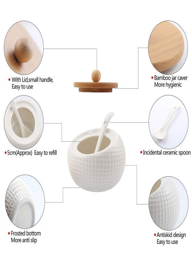 NAIDEV White Ceramic Condiment Jar Storage Best Pottery Cruet Pot with Wooden Spoons Ceramic Sugar BOL Salt Jar with Spoon, Lid, Wooden Coaster, White Spice Serving Sugar, Pepper, Spice (3 pcs) - Image 5